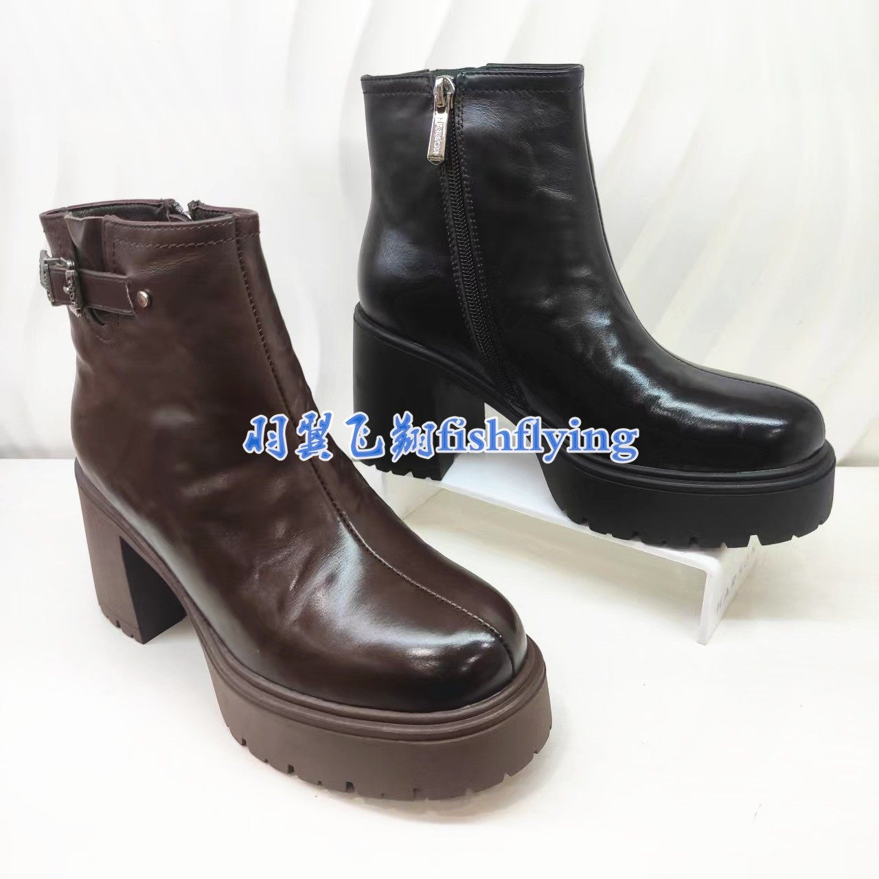 HA253407正品Harson/哈森2025秋冬季气质皮带扣粗高跟牛皮女短靴,女鞋,时装靴,淘宝优惠券,粉丝福利购,淘宝优惠卷