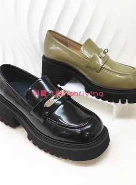 哈森专柜正品春秋单鞋季亮皮卡其深口厚底时尚乐福女鞋HL228801