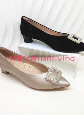 KS241547专柜正品卡迪娜2024春季新款粗跟尖头时尚舒适浅口女单鞋