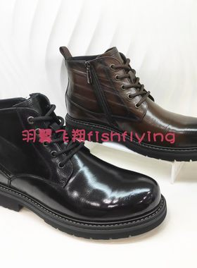真皮侧拉链加绒保暖高帮男鞋皮靴