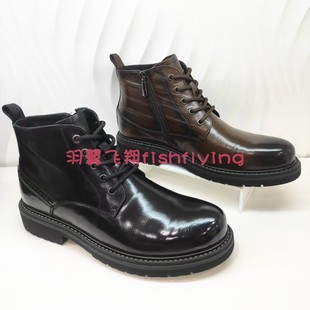 MA244139哈森专柜正品24秋冬真皮侧拉链加绒保暖高帮男鞋马丁皮靴