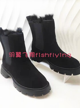卡迪娜断码女靴专柜正品厚绒保暖雪地靴坡跟厚底KLA213202女短靴
