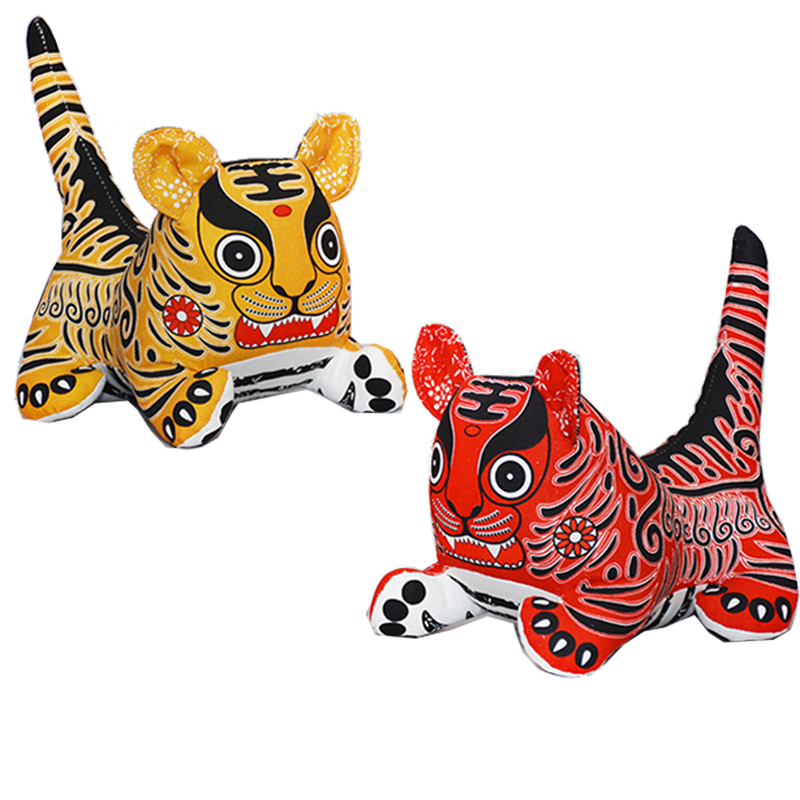 布老虎 传统手工印染民间工艺品中式特色 纯棉布络虎摆件春晚同款