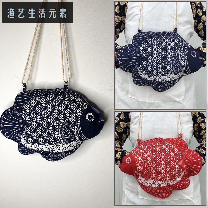 鲤鱼特色门上墙壁挂件饰品 捂手袋暖手包 布络中式手工印花纯棉