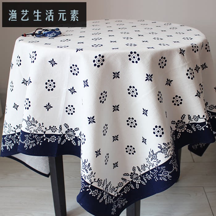 万能现代新中式风印花蓝红桌布