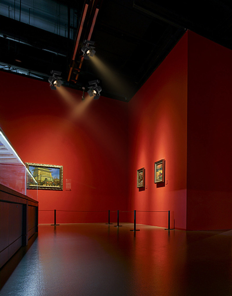 四叶射灯可调焦博物馆画廊美术馆变焦轨道灯led聚光灯明装导轨灯