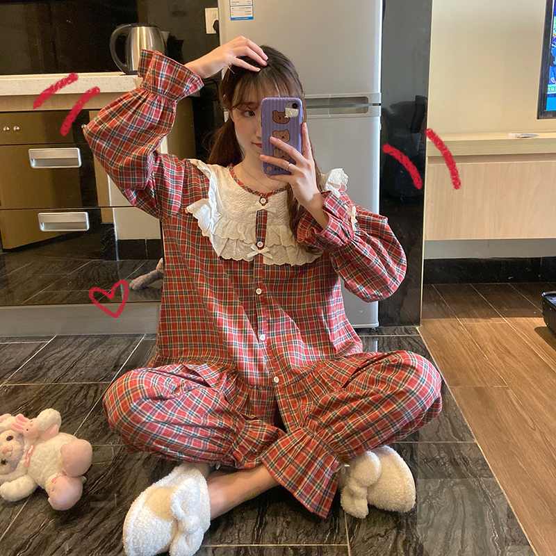 Real price ~ Korean retro Plaid pajamas for leisure and comfort