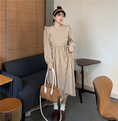 Real price ~ New Chic Vintage Ruffle floral dress lace up waist long sleeve dress