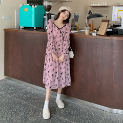 Real price ~ French Chic soft floral dress with V-neck and long sleeve over the knee dress