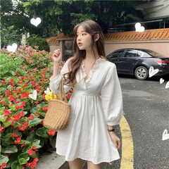Real price ~ Korean Academy V-neck waist Fairy Dress
