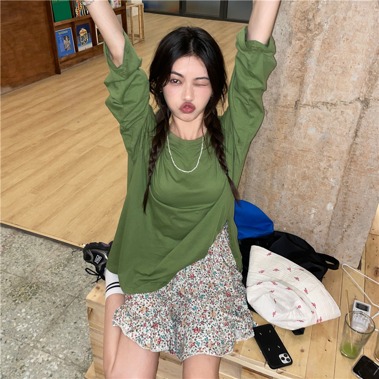 Real price ~ 2021 Xiaxin loose and lazy top women's split design simple leisure Long Sleeve T