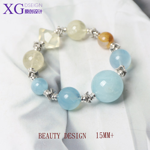大小珠设计师款海蓝宝黄水晶手链