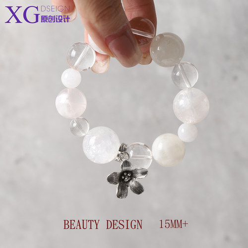 天然白幽灵雪花朵幽灵手链原创