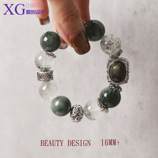 16m复古墨绿兔毛绿幽灵绿祖母晶天然水晶森系气质原创设计款 首饰