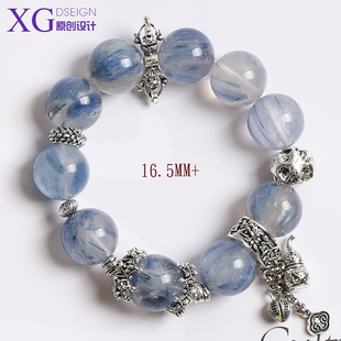 16mm天然玉化蓝晶石蓝色系天然水晶高品质原创设计款海洋系列手链