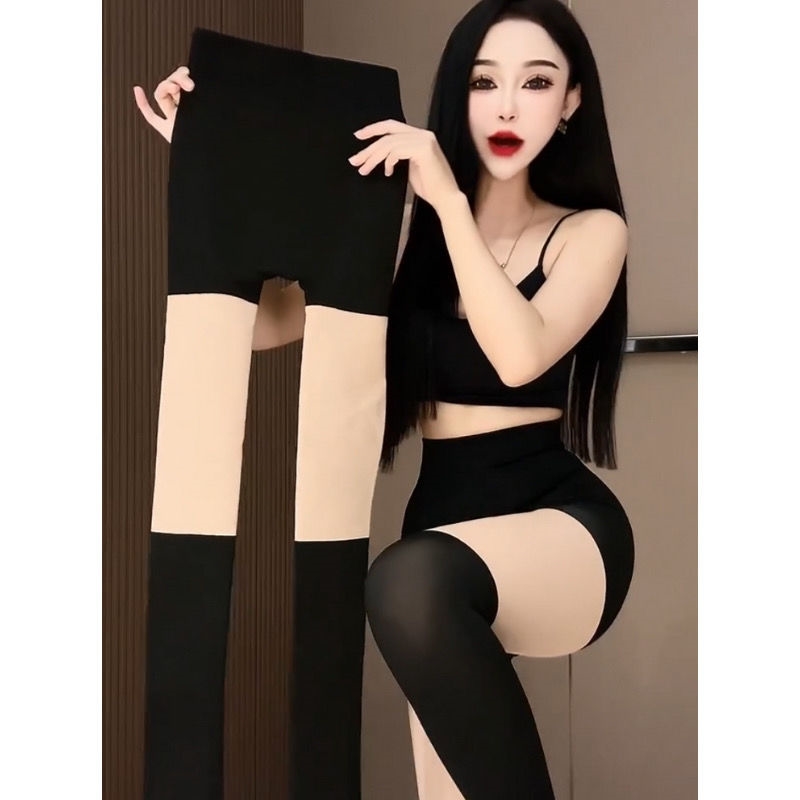 大码假大腿连裤袜加肥JK袜子长筒春夏款三合一拼接丝袜黑色过膝袜