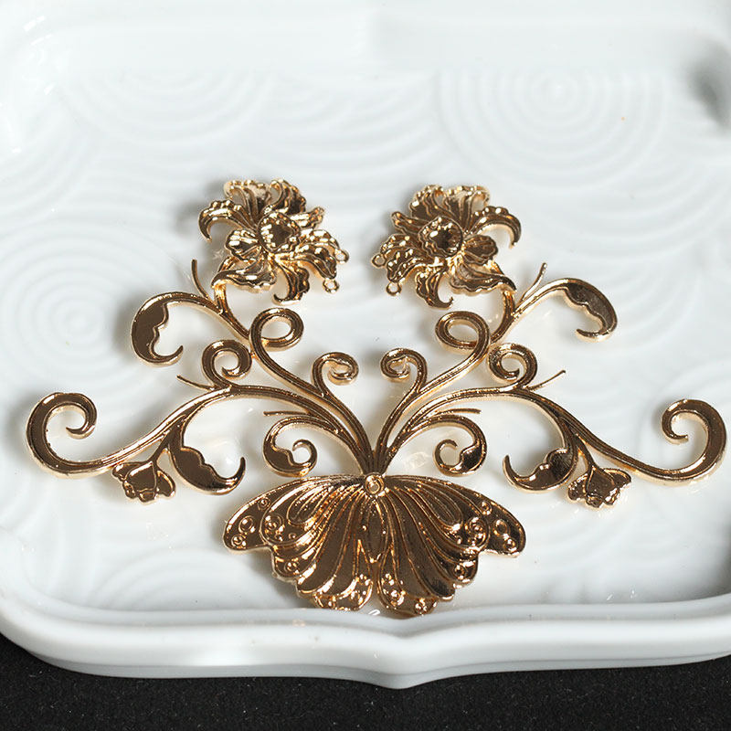 铸铜黄铜保色蝴蝶缠花纹挂坠簪头古风发簪材料配件花影梦汉服婚庆