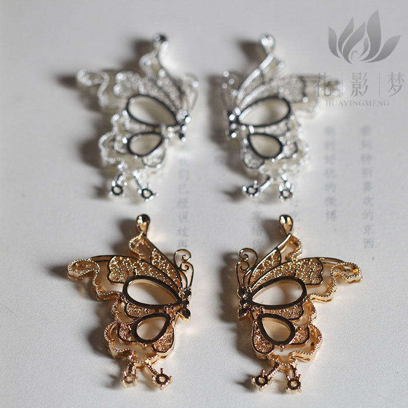 保色婚庆黄铜铸铜仿花丝蝴蝶宝石托*花影梦发簪发饰头饰DIY配件