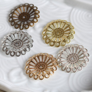 古风步摇发簪DIY配件头饰饰品材料*25mm黄铜车轮花片圆形碟形花片