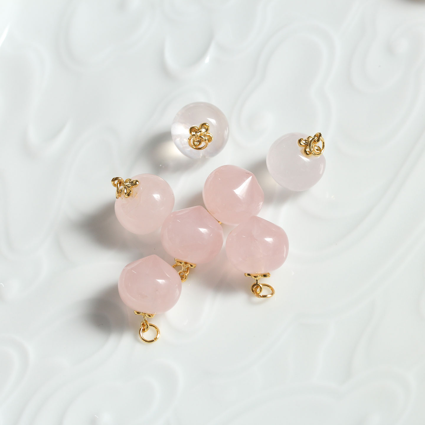 粉晶桃子吊坠立体胸针发簪耳环手链项链手工配件花影梦古风材料