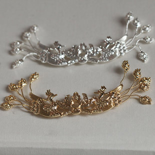 黄铜铸铜双凤与花汉服明制发冠*花影梦发簪发饰头饰DIY配件