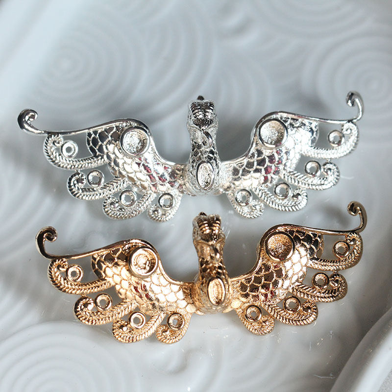 铸铜保色卷羽凤凰头簪头手工金色发簪材料花影梦汉服婚庆配件