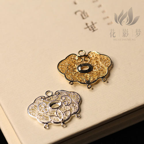 三叶仿花丝小锁黄铜铸铜挂坠*花影梦发簪发饰头饰DIY配件