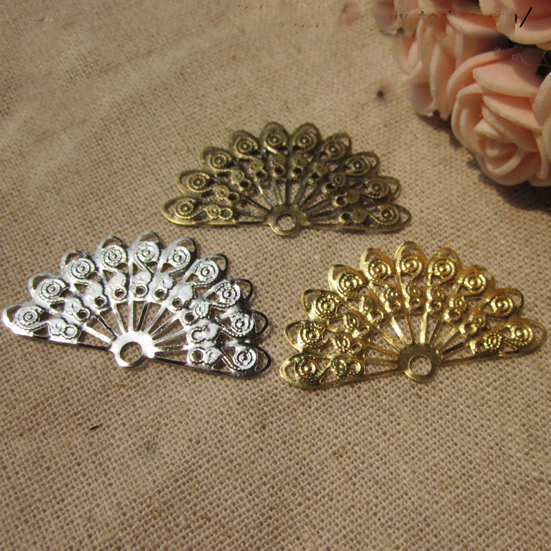 古风宫花发簪DIY配件饰品材料*青铜/金/白K/银色铁质扇子花片