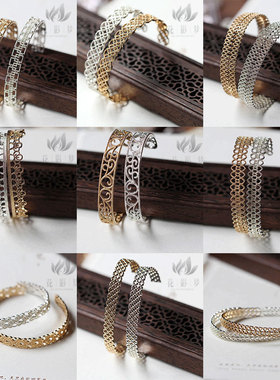 保色黄铜铸铜花丝蕾丝复古手镯古风汉服花影梦发簪发头饰DIY配件