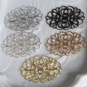 古风步摇发簪DIY配件头饰饰品材料 34mm黄铜椭圆花片