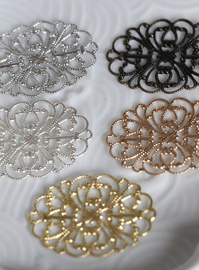 古风步摇发簪DIY配件头饰饰品材料*26*34mm黄铜椭圆花片