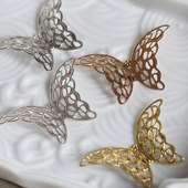 古风步摇发簪DIY配件头饰饰品材料 黄铜质立体蝴蝶花片39 27mm