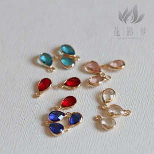 7*12mm切面玻璃水滴吊坠保色18K金色*花影梦发簪发饰头饰DIY配件