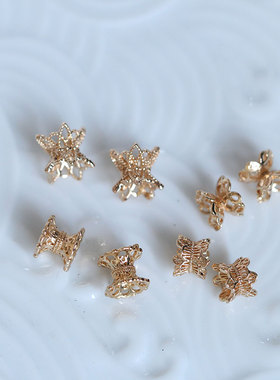 黄铜保色双花托隔珠挂坠吊坠珠托手链项链发簪材料手链串珠配件