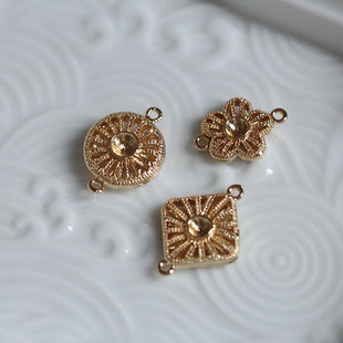 黄铜铸铜保色仿花丝耳环挂头圆方花形*花影梦发簪发饰头饰DIY配件