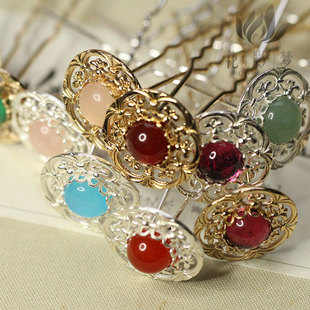 黄铜铸铜团花小发钗花钿钿子*花影梦发簪发饰头饰DIY配件