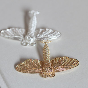 黄铜保色仿李静训金闹蛾子发冠仿花丝*花影梦发簪发饰头饰DIY配件