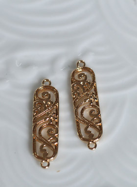 铸铜保色卷草纹长形双孔挂坠吊坠手链发簪材料花影梦汉服婚庆配件