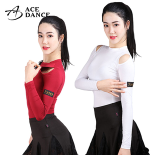 瑰意拉丁舞服女成人收腰显瘦圆领露肩上衣设计款 练功服班服SY050