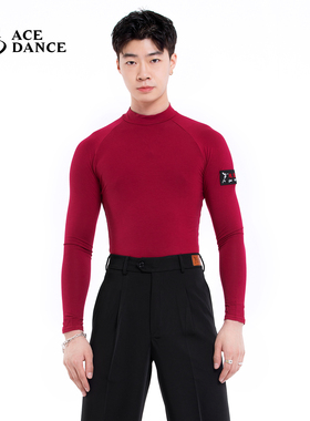 ACE dance男成人新款舞服秋冬摩登舞拉丁红色高领长袖练功服SY180