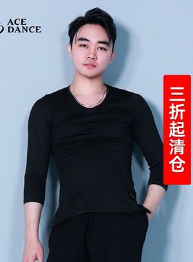 ACEDANCE瑰意男拉丁舞上衣摩登舞练功服心领七分袖舞蹈上衣SY015