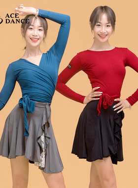 瑰意拉丁舞服装女上衣前后两穿设计长袖中袖瑜伽形体练功服SY160