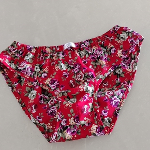 椒北衣韵原创复古碎花平纹细一棉双面主红玫收身三角中腰男裤 头衩