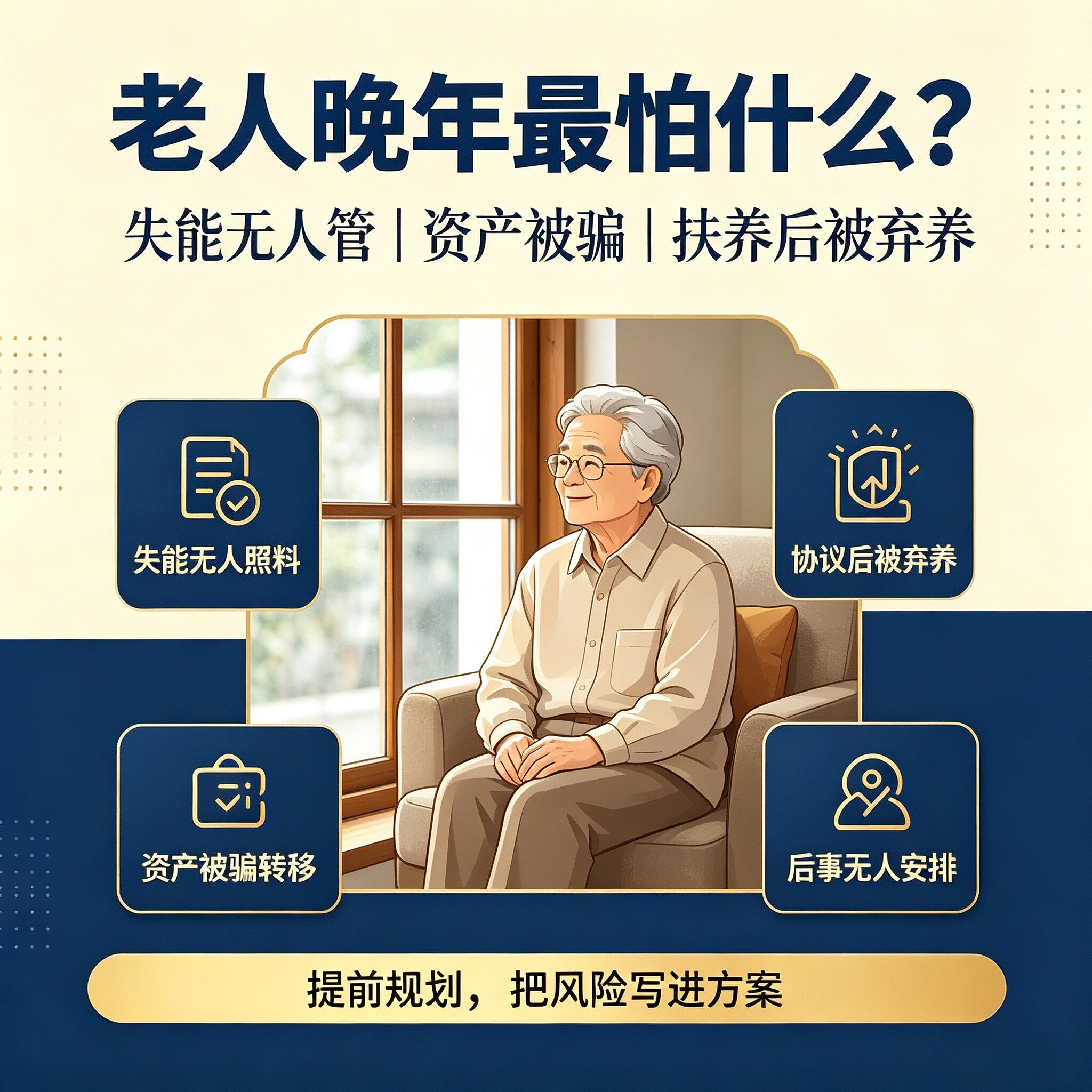 孤寡独居老人晚年规划｜遗赠扶养协议风控｜财产保全防弃养方案