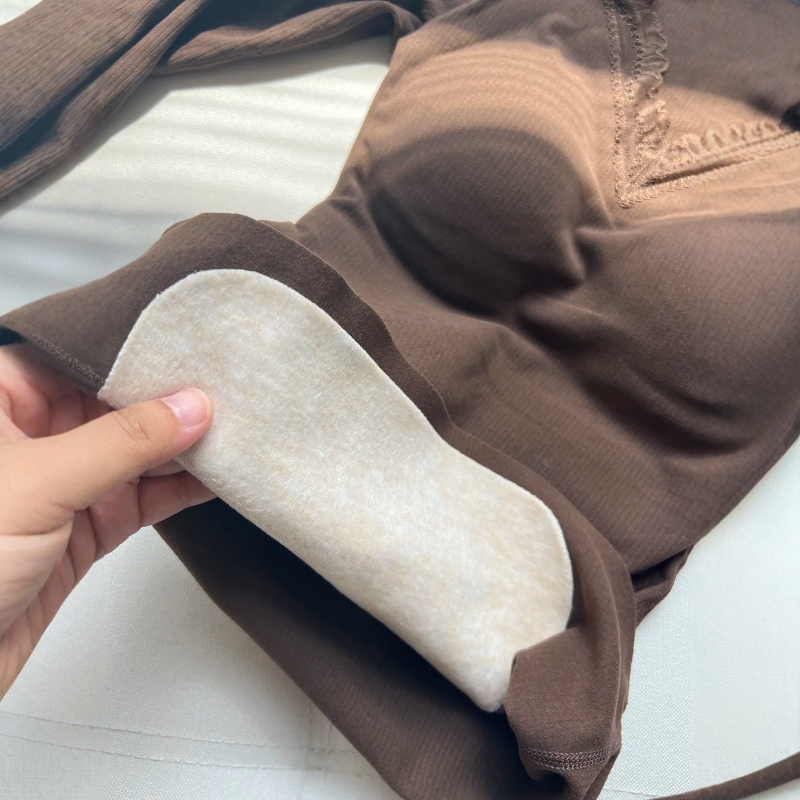 羊毛蚕丝蕾丝V领保暖内衣女带胸垫打底秋衣秋裤加绒内搭套装s507