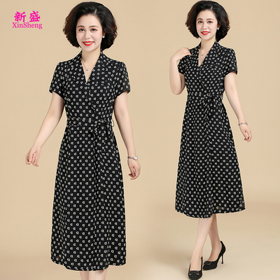 连衣裙系带收腰妈妈装夏季新品