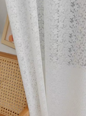 2024新款白色叶子法式蕾丝纱帘卧室客厅窗纱装饰隔断帘跨境代发