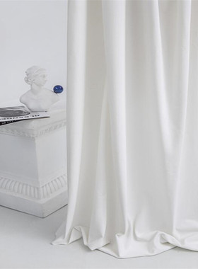 白色简约落地窗奶茶色皇家真丝绒轻奢拍照直播背景布打孔挂钩窗帘