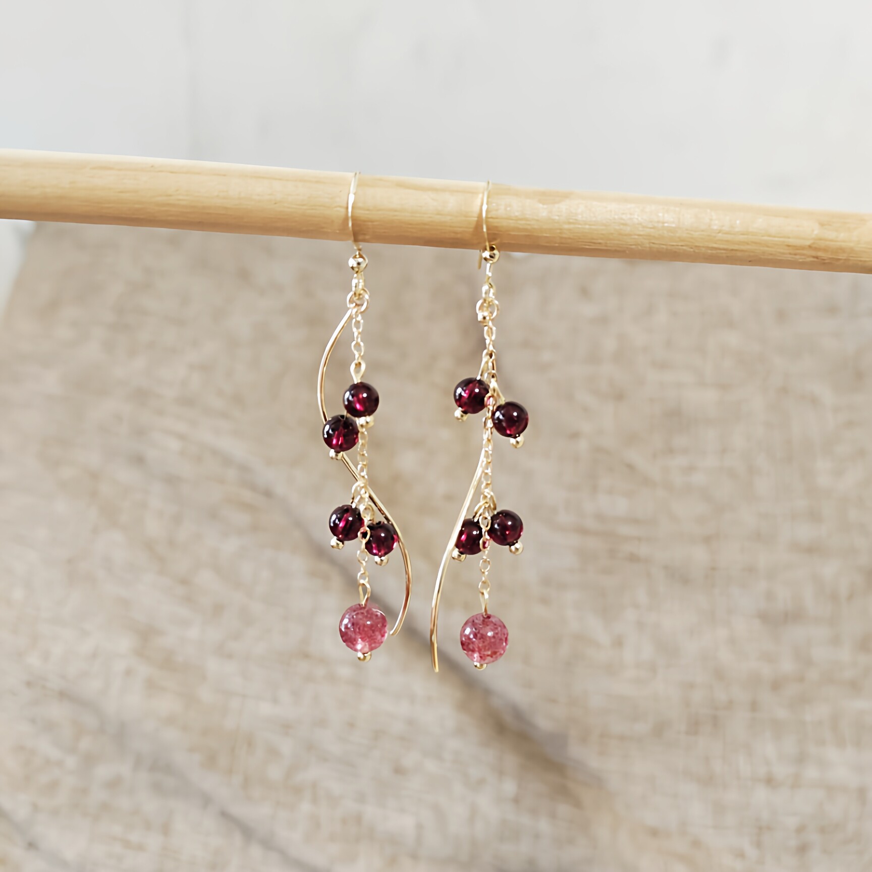 石榴石鸽血红草莓晶耳环耳饰耳坠耳线新中式小众高级文艺气质原创