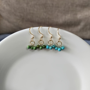 天然蓝绿松石蒙松耳环耳钉耳饰新中式复古风国风高级感汉服配饰女